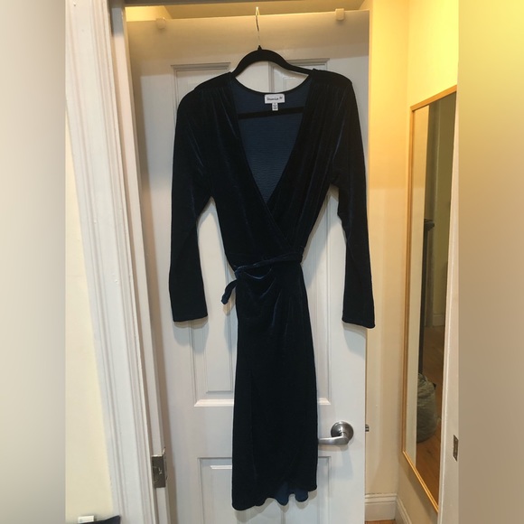 Dark Teal Velvet Wrap Dress - Picture 5 of 8